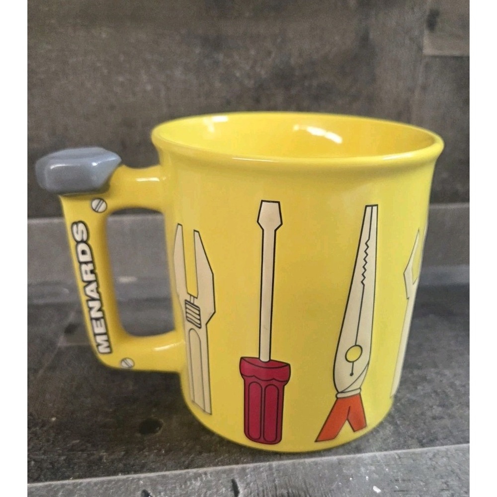 Menards 3D Raised Tools Ceramic Bolt Handle Coffee Mug Yellow For The Handyman